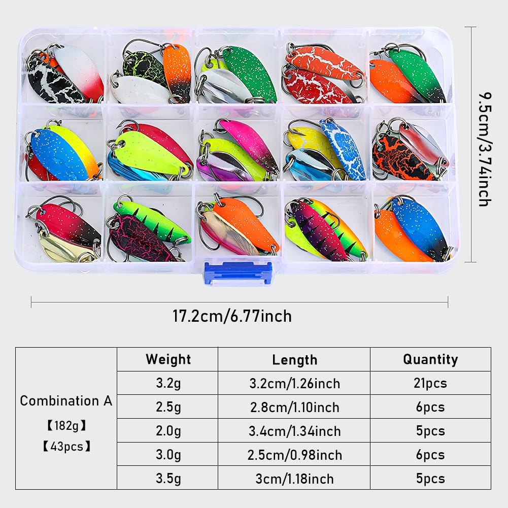 FREE FISHER Fishing Trout Bait Metal Spoon Lures Wobbler Casting Jigging Artificial Laser Spinner Baits Set Horsemouth Sequins with Fishing Tackle Box