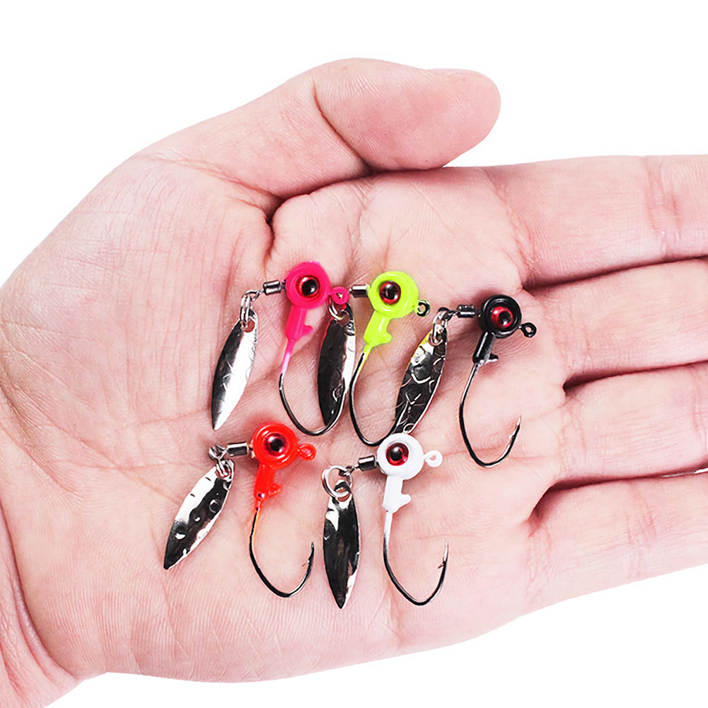FREE FISHER 25pcs/Box Fishing Lead Head 3D Eyes Hooks Set 1.4g 1.6g 3g Spinnerbaits Hooks with Sequins Mixed Color Fishing Jigs Hard Lures