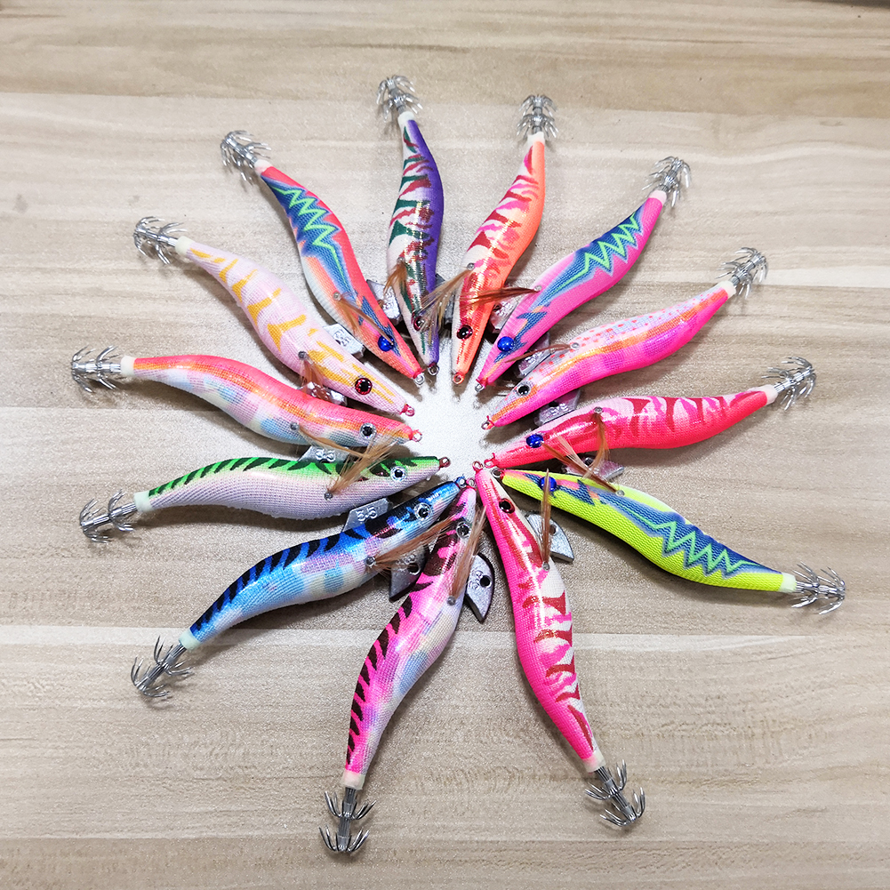FREE FISHER Fishing Luminous Squid Wood Shrimp Lures Octopus Squids Cuttlefish Jigs Lures Spinnerbait Wood Shrimp Jig Hooks for Sea Fishing