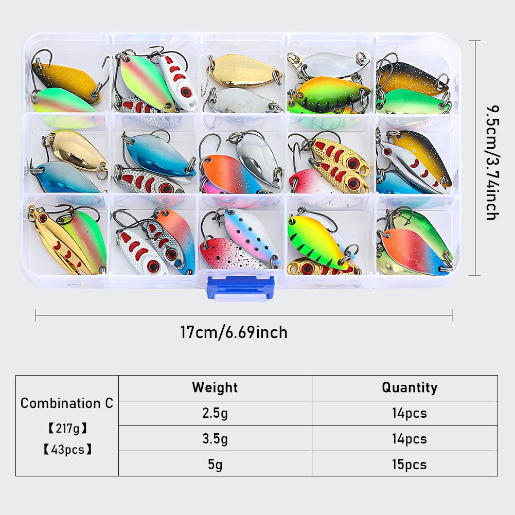 FREE FISHER Fishing Trout Bait Metal Spoon Lures Wobbler Casting Jigging Artificial Laser Spinner Baits Set Horsemouth Sequins with Fishing Tackle Box