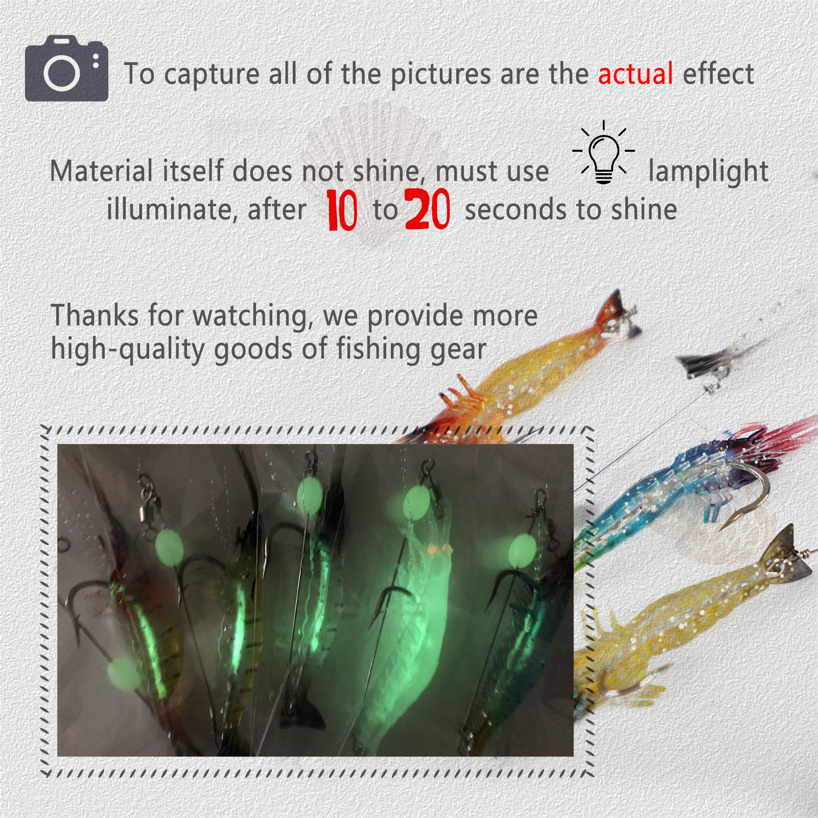 FREE FISHER Fishing Baits 15Pcs Soft Shrimp Lures 9cm 5.5g Luminous Artificial Baits Silicone with Single Hook Swivel Bead Anzois Rigs