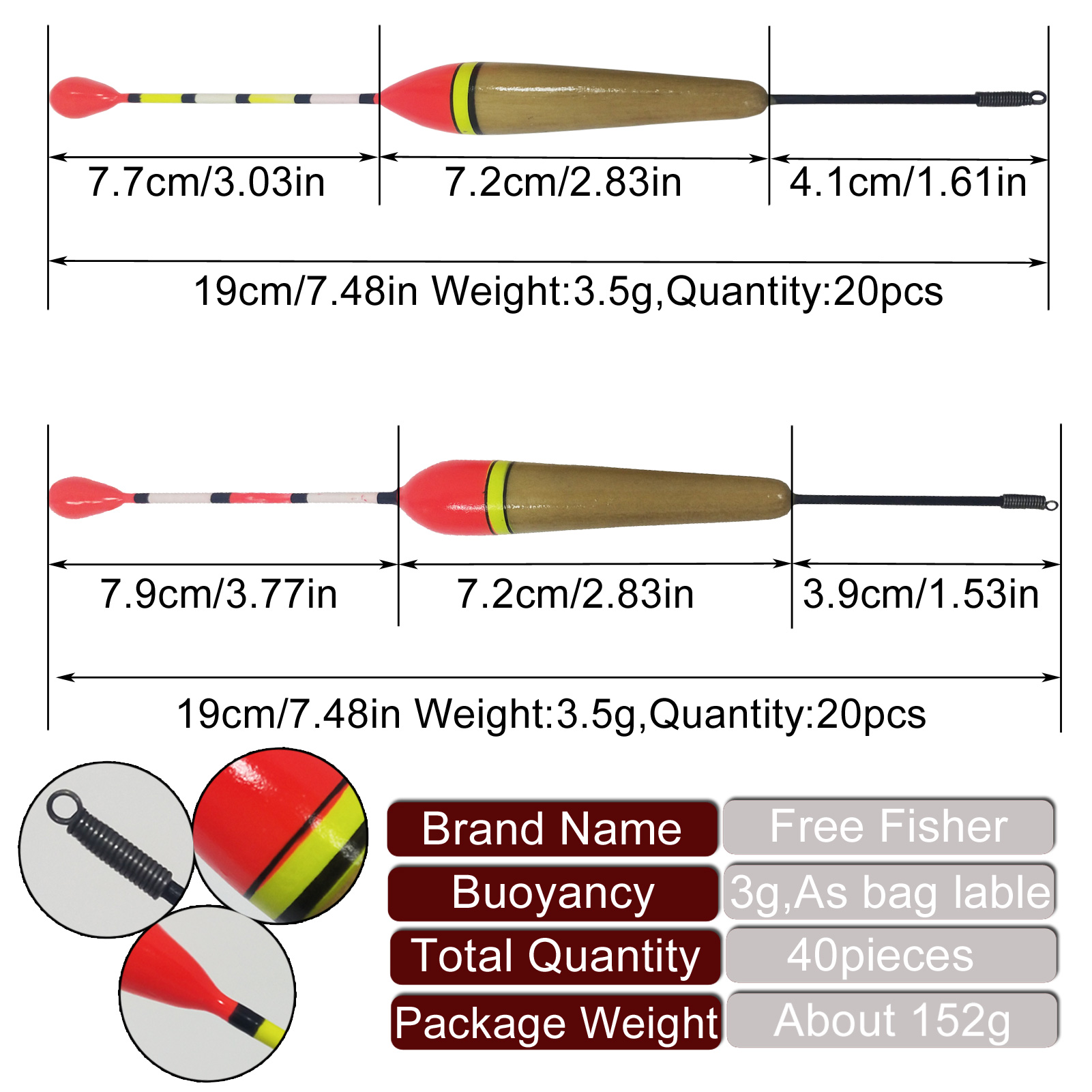 FREE FISHER Fishing Wood Floats Lightweight Bobbers Cork Vertical Buoy Set Long Tail Antenna Colored Stopper Copper Swivel for Bass/Carp