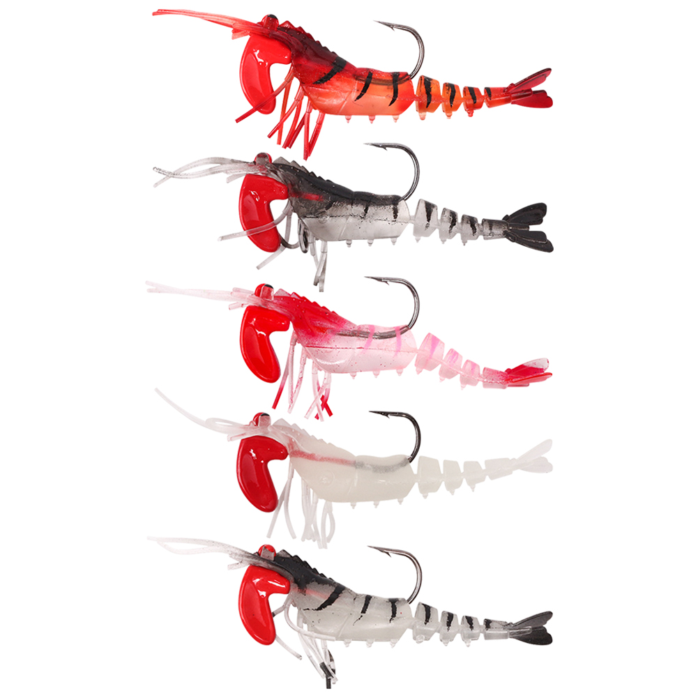 FREE FISHER 5pcs Fishing Soft Baits 7cm 5g Multi-Section Prawn with Sharp Hook Shrimp Fishy Smell Wobblers Artificial Lures for Carp Fishing