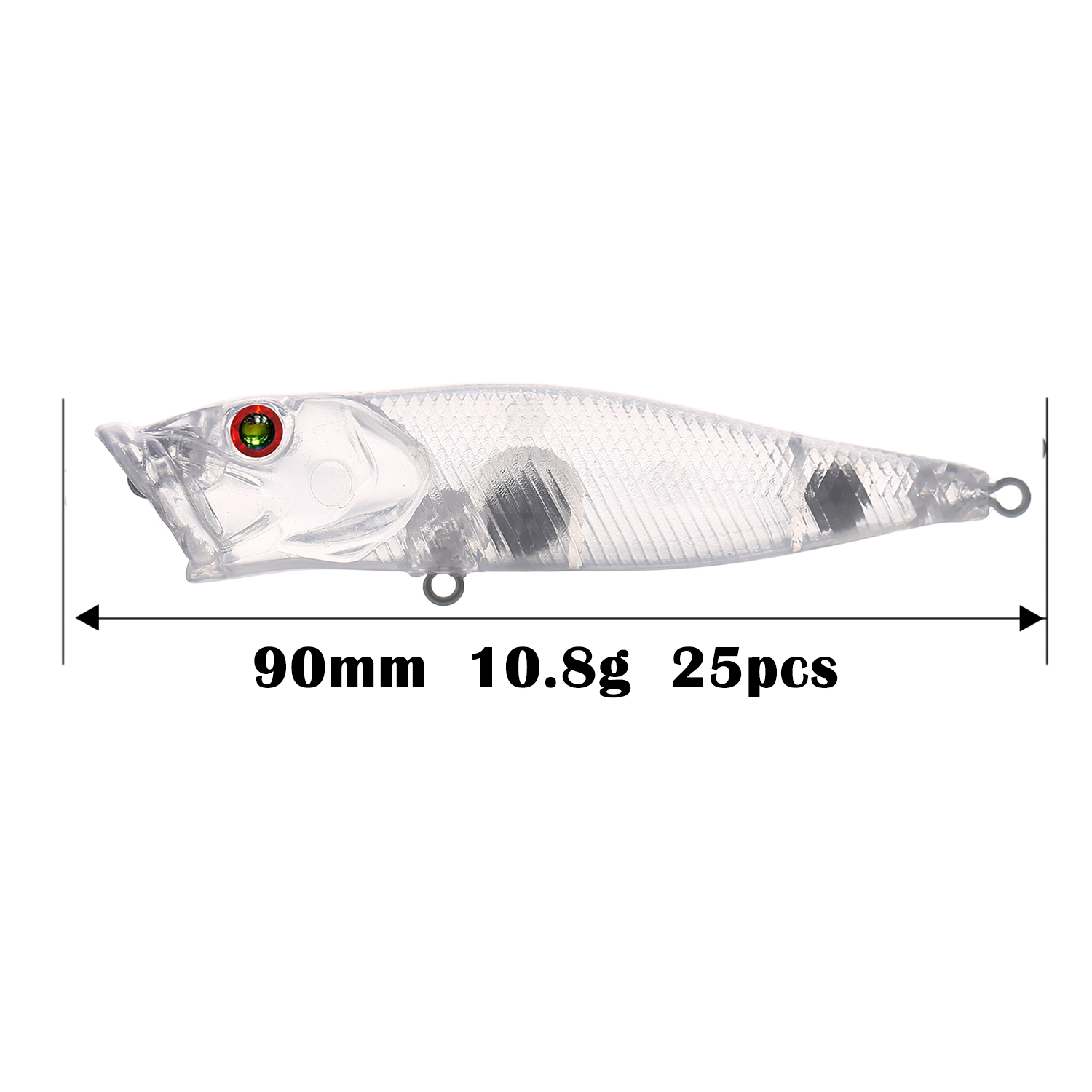 FREE FISHER 25pcs/Lot Fishing Poppers Unpainded Lures Blank Hard Lures Clear Plastic 9cm 10.8g Fishbaits Manual DIY Bait Embryo for Bass
