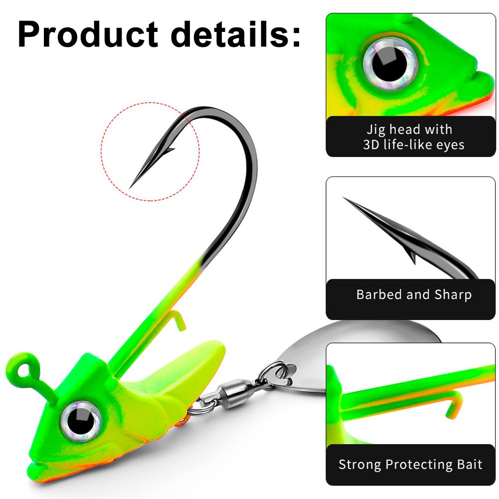 FREE FISHER 10pcs Fishing Lead Head Hooks Set 7.5g 10.5g 15g Spinnerbaits Fishhooks with Metal Sequins Lead Jigs for Saltwater/Freshwater