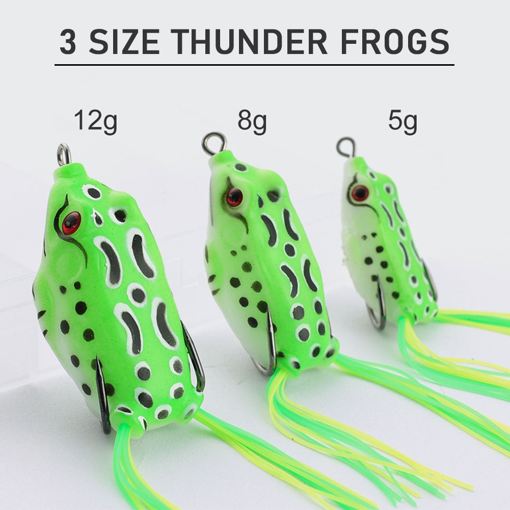 FREE FISHER 5pcs Bionic Thunder Frogs Set 5g/8g/12g Fishing Soft Frogs with Double Hook 3D Lifelike Eye Tail Whiskers Fishing Tackle Box