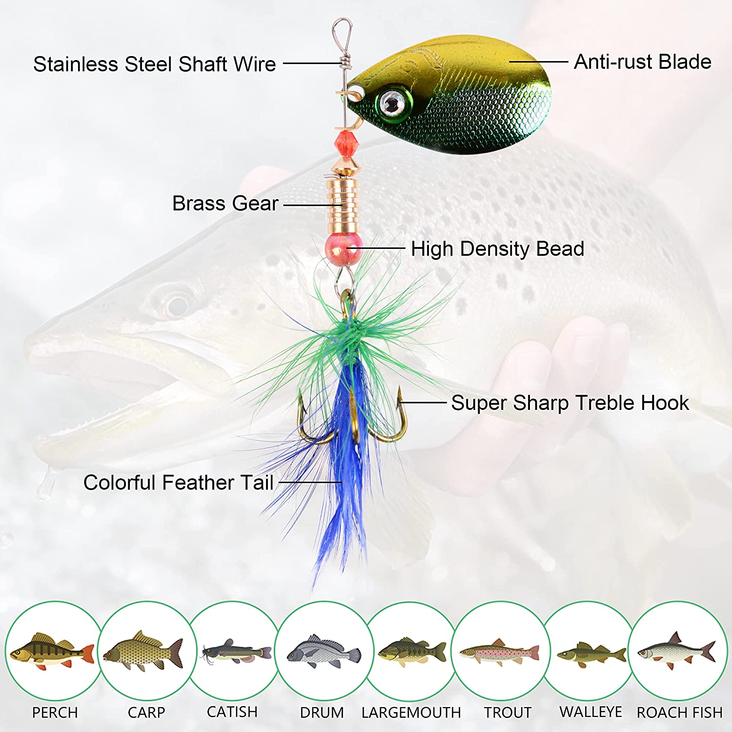 Wholesale 30Pcs Fishing Lures,Baits Tackle Spinners Swimbait Crankbaits Topwater Lures,Variety Fishing Baits Rooster Tail Trout Salmon Spoons Walleye Colorful Fishing Gear Lures Kit Set