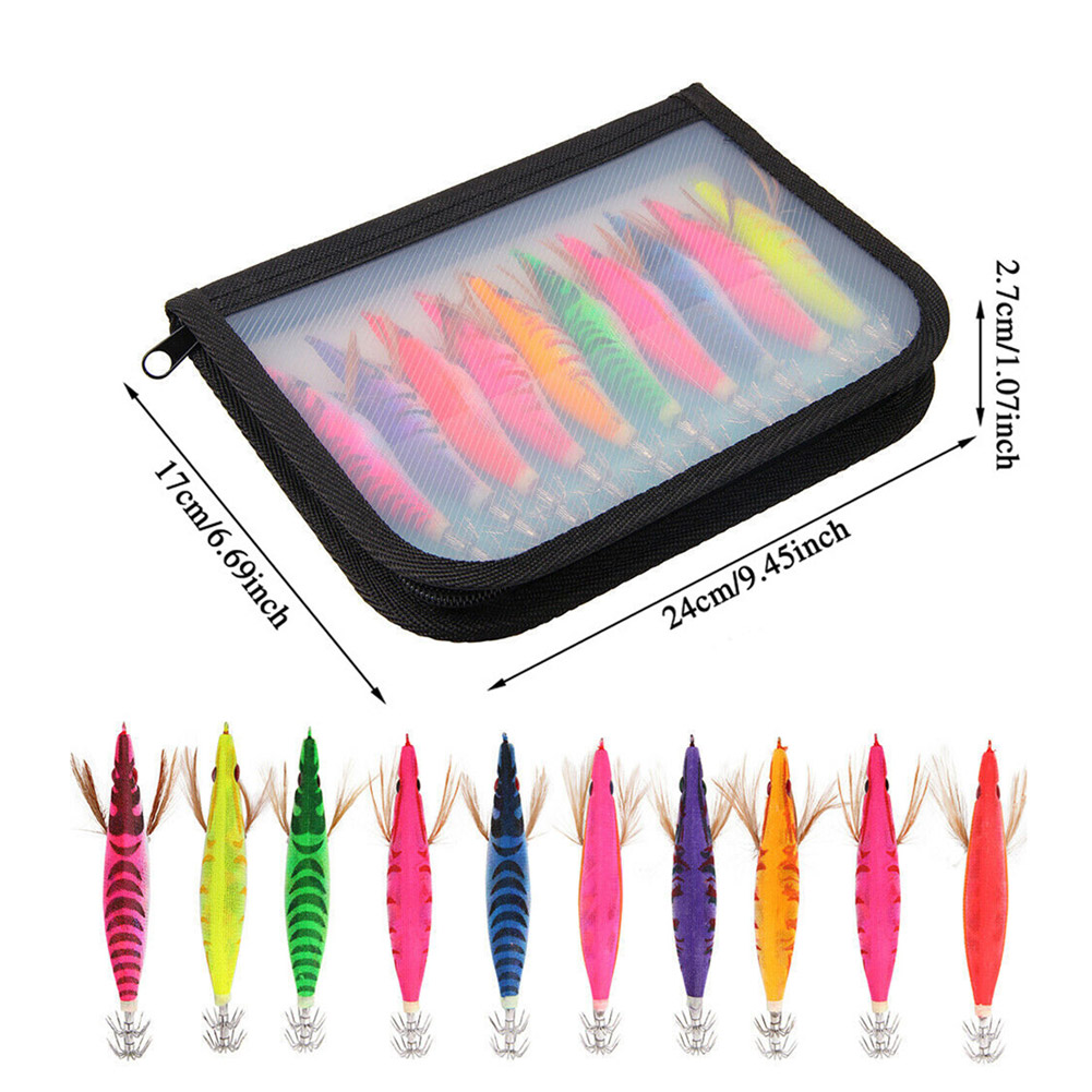 FREE FISHER Fishing Luminous Squid Wood Shrimp Lures Octopus Squids Cuttlefish Jigs Lures Spinnerbait Wood Shrimp Jig Hooks for Sea Fishing