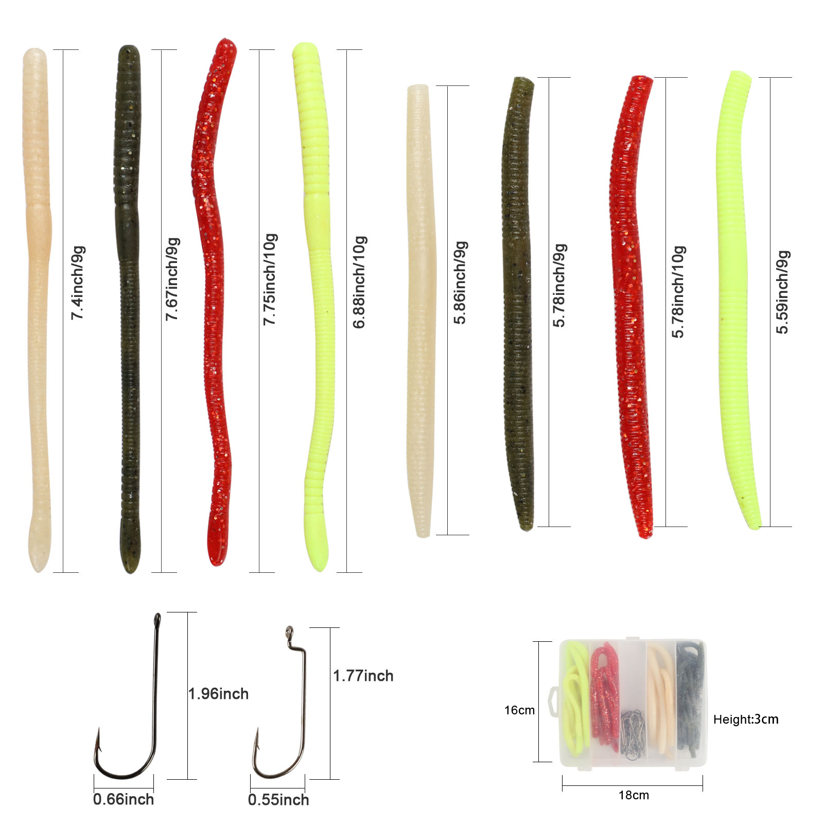 FREE FISHER Soft Fishing Lures Set 24pcs 19cm/10g 15cm/9g Noodle Bug Lures 40pcs Fishing Single Hook Bionic Tackle Soft Baits with Box 