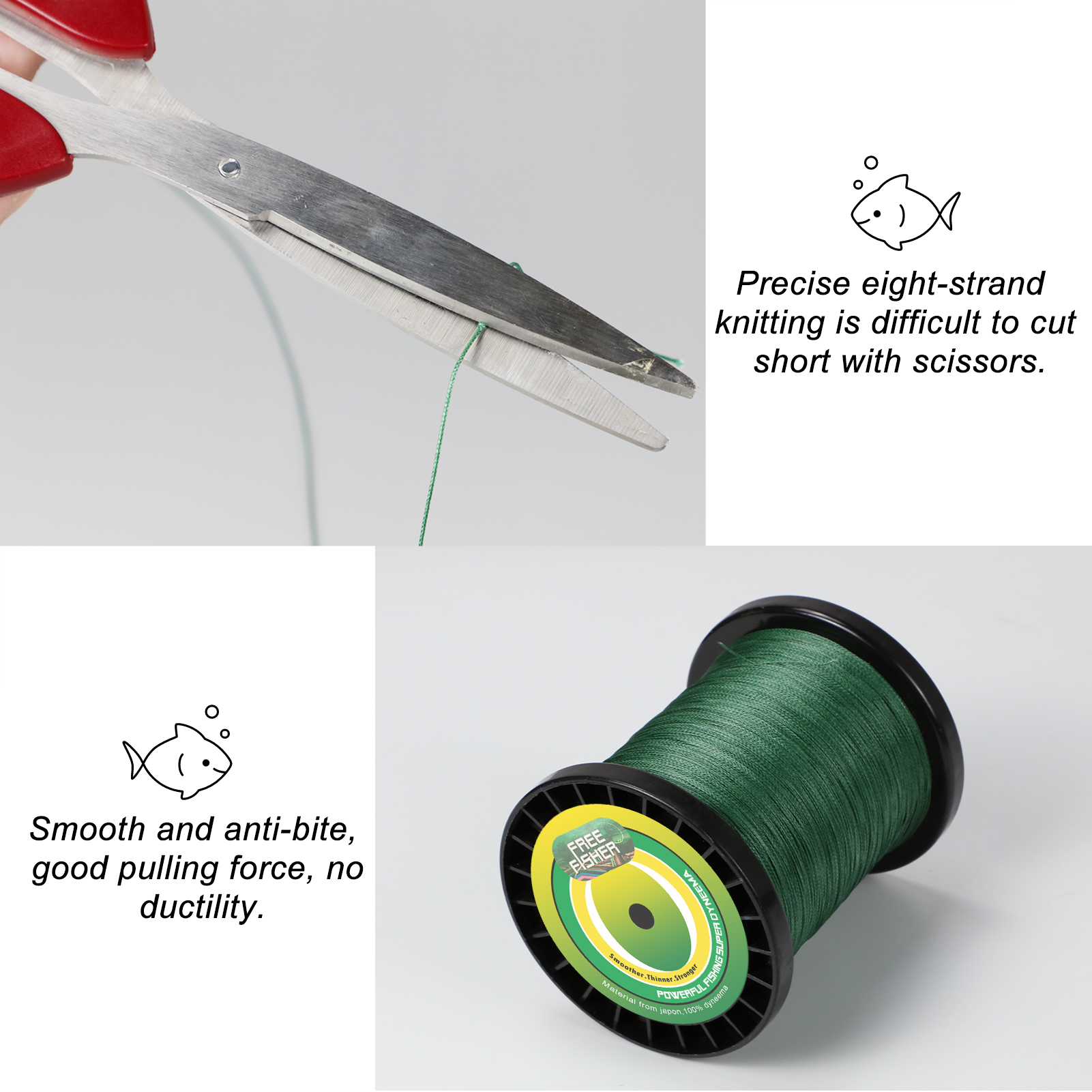 FREE FISHER Fishing Line 4 Strands 1500M Braided Line 20LB/30LB/40LB/50LB Super 100% PE Multifilament Braid Wire for Saltwater/Freshwater