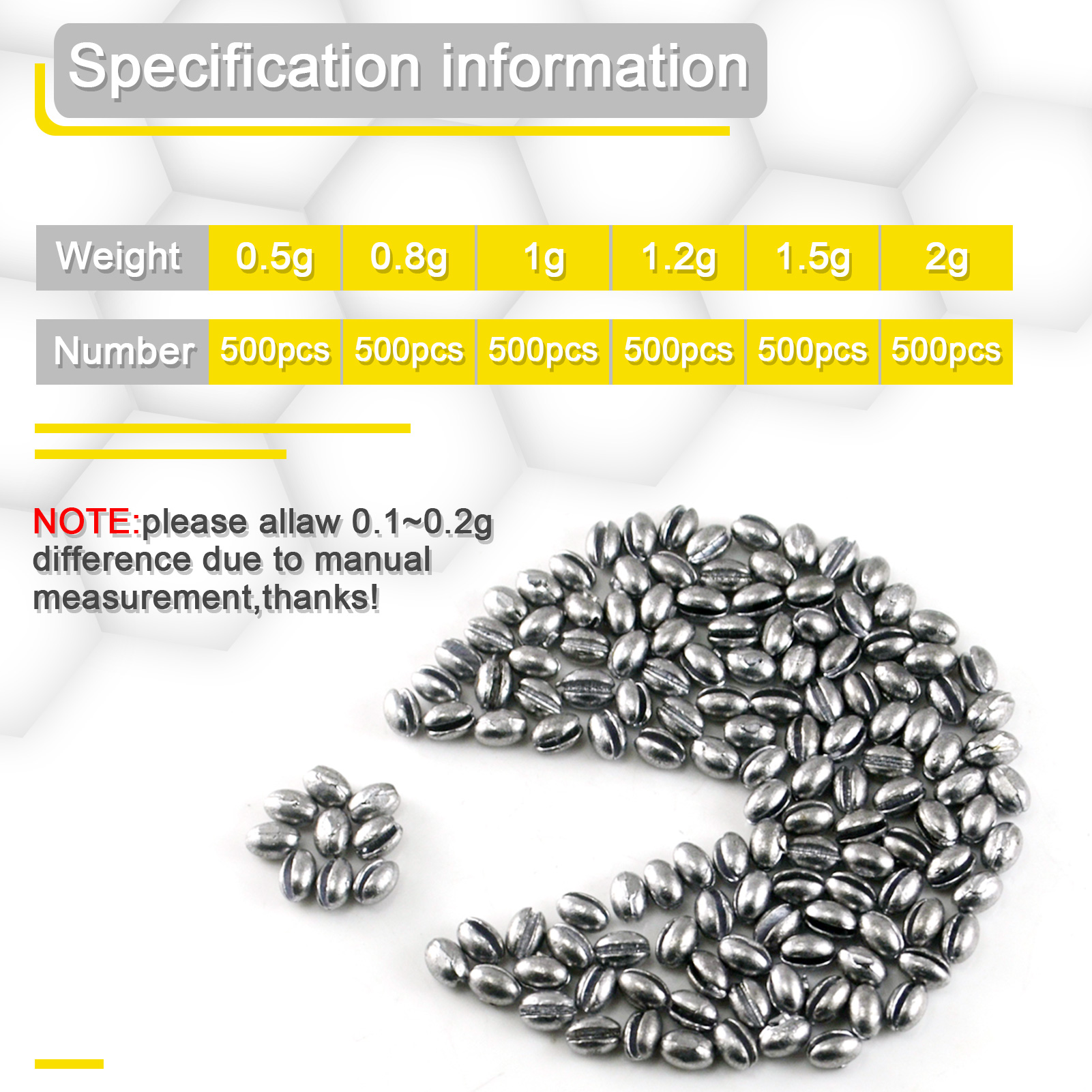 FREE FISHER 500pcs Fishing Weights Kit Oval Open Bite Lead Sinkers Flipping 0.5-2g Drop Split Shot Plumb Bob Auxiliary Tackle for Sea Fishing