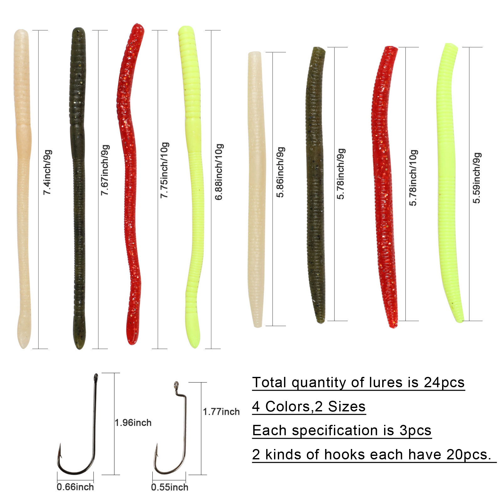 FREE FISHER Soft Fishing Lures Set 24pcs 19cm/10g 15cm/9g Noodle Bug Lures 40pcs Fishing Single Hook Bionic Tackle Soft Baits with Box 