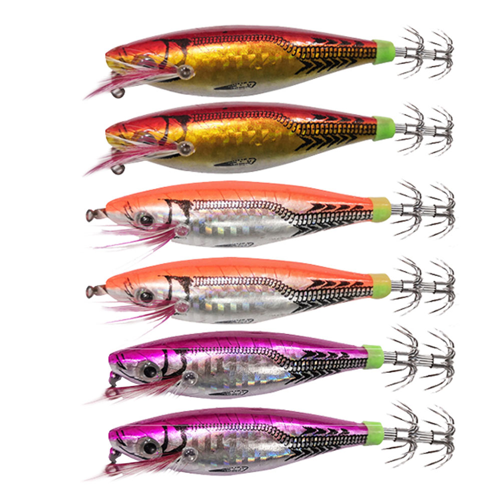 FREE FISHER Fishing Luminous Squid Wood Shrimp Lures Octopus Squids Cuttlefish Jigs Lures Spinnerbait Wood Shrimp Jig Hooks for Sea Fishing