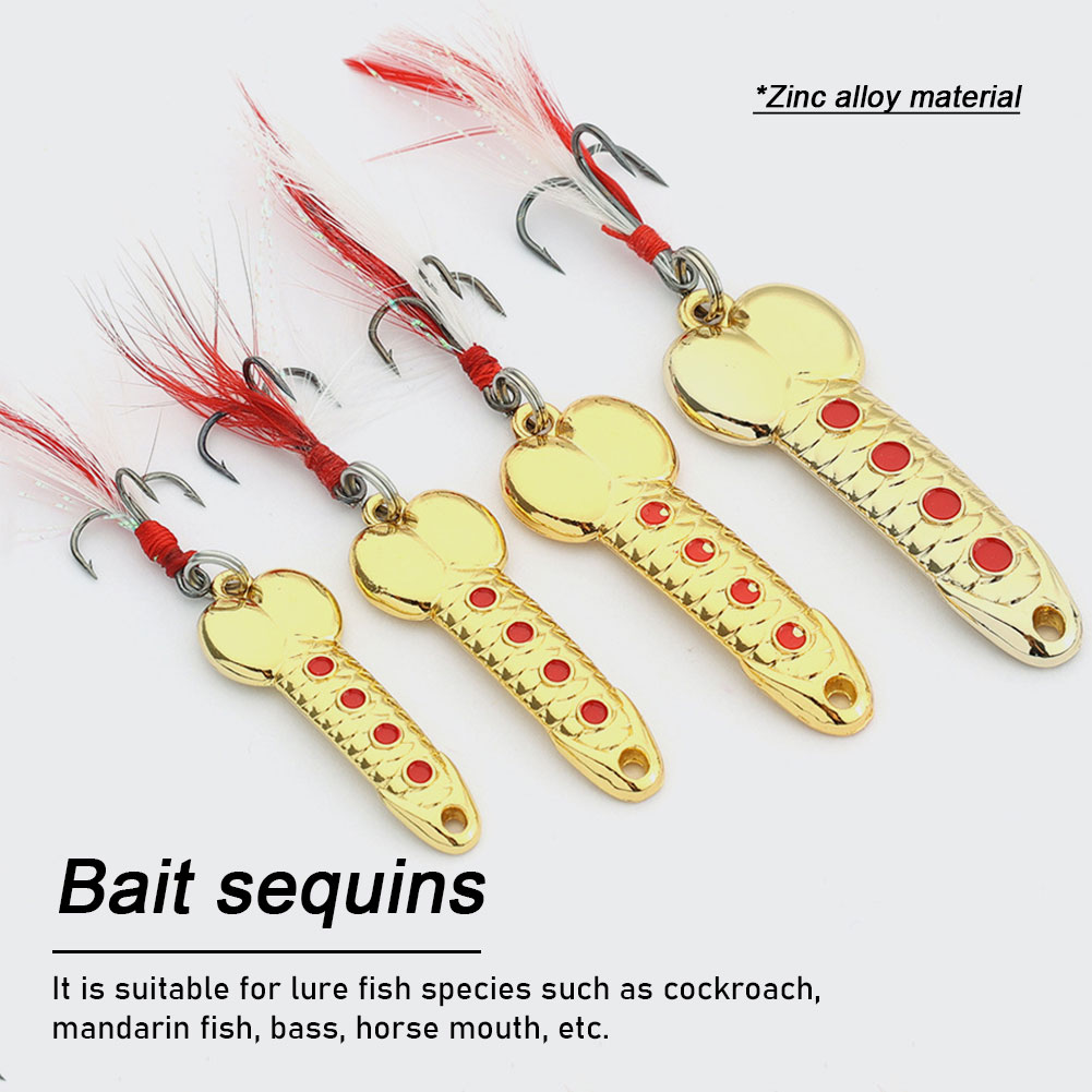 FREE FISHER 4pcs Fishing Metal Spoon Lures Wobbler Casting Jigging Trout Bait Artificial Spinner Baits Horsemouth Sequins with Feather Hook