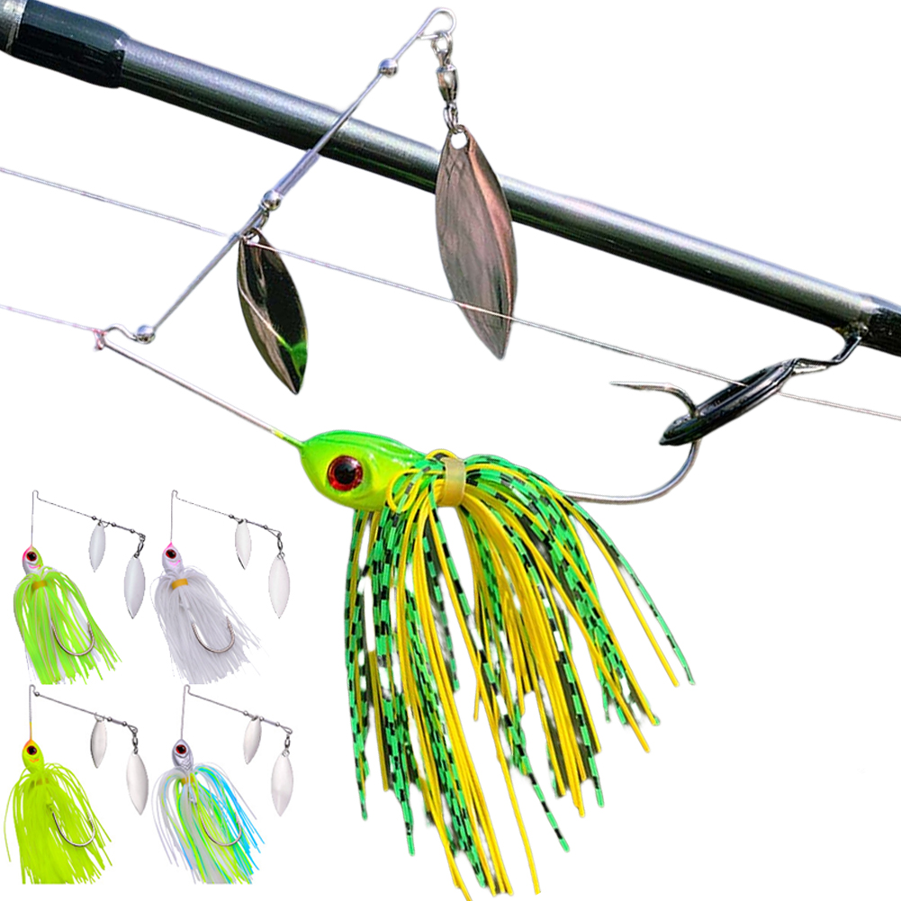 FREE FISHER 5pcs Fishing Buzzbait Lures Metal Jigs Lead Head 10g 14g Chatter Bait Spinnerbaits WeedlessHooks with Silicone Skirts