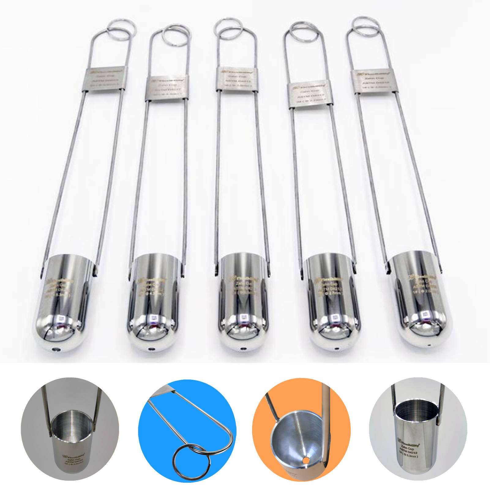 ADAMAS-BETA Lab Viscosity Cups 44ml Stainless Steel Zahn Cup High-precision Thick Wall Immersion Viscosity Measurement Tool 