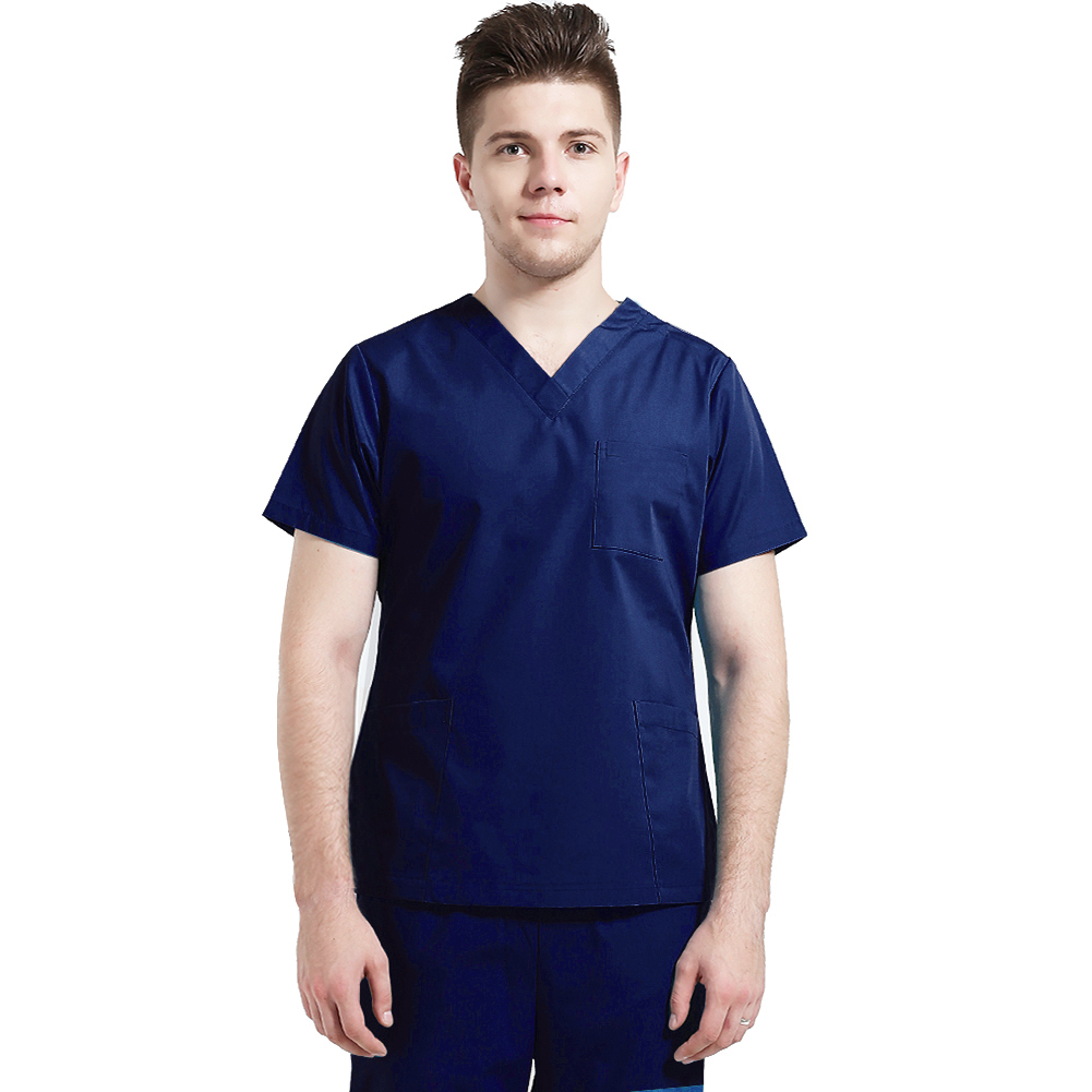 Lab Working Uniform Set Short Sleeve Tops with Pocket +Pants Nursing Uniforms Summer Casual Breathable Simple Solid Workwear for Male