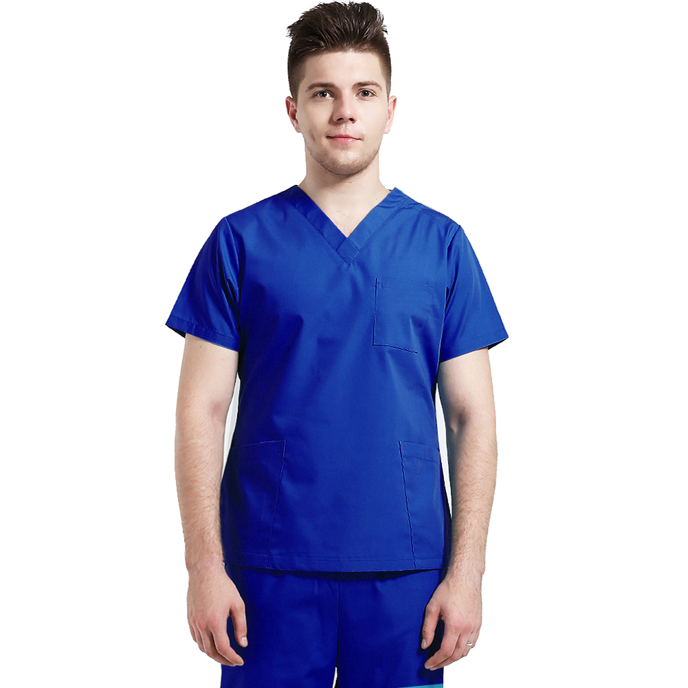 Lab Working Uniform Set Short Sleeve Tops with Pocket +Pants Nursing Uniforms Summer Casual Breathable Simple Solid Workwear for Male