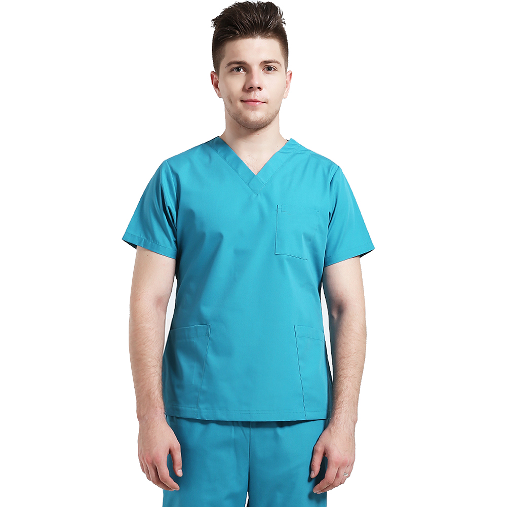 Lab Working Uniform Set Short Sleeve Tops with Pocket +Pants Nursing Uniforms Summer Casual Breathable Simple Solid Workwear for Male