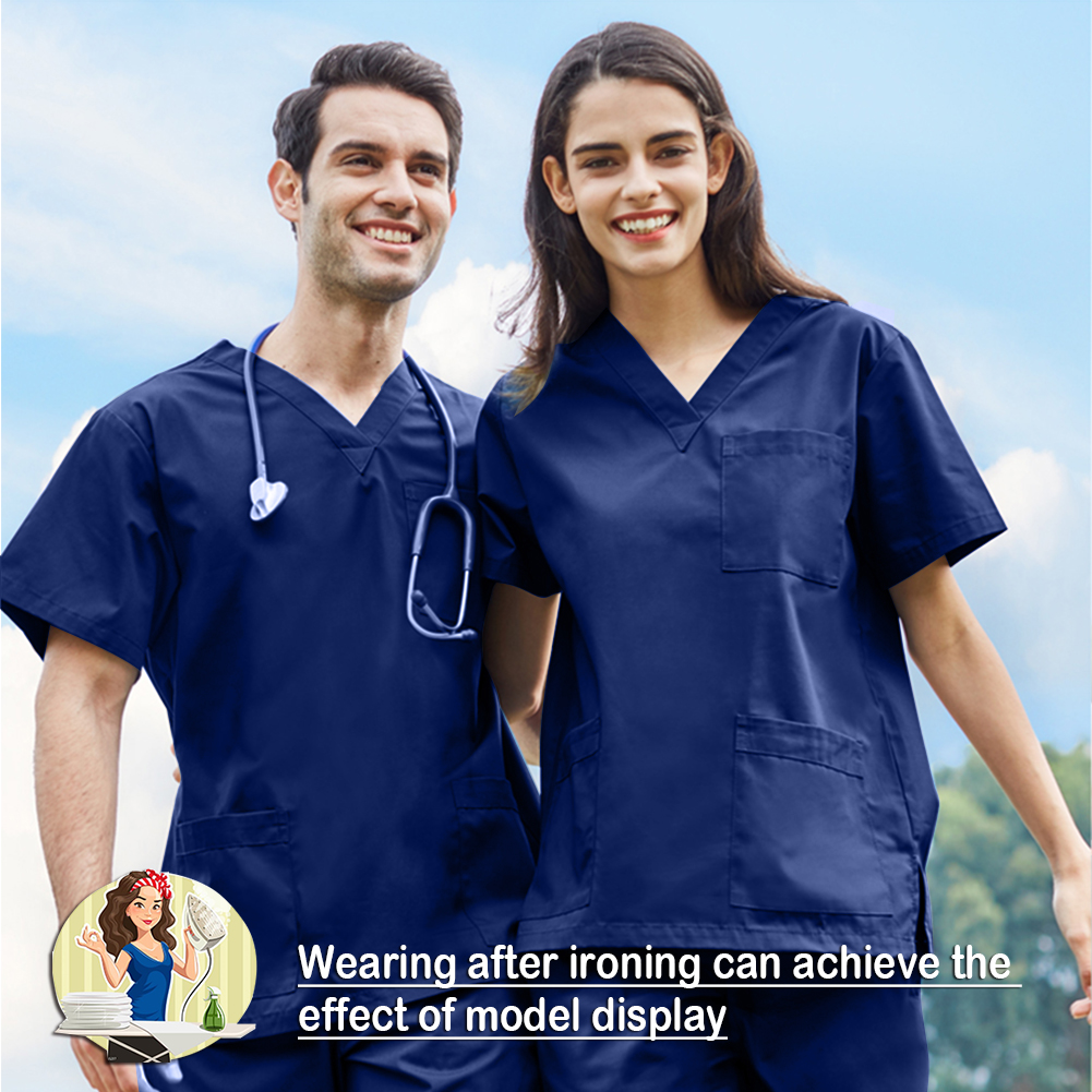 Lab Working Uniform Set Short Sleeve Tops with Pocket +Pants Nursing Uniforms Summer Casual Breathable Simple Solid Workwear for Male