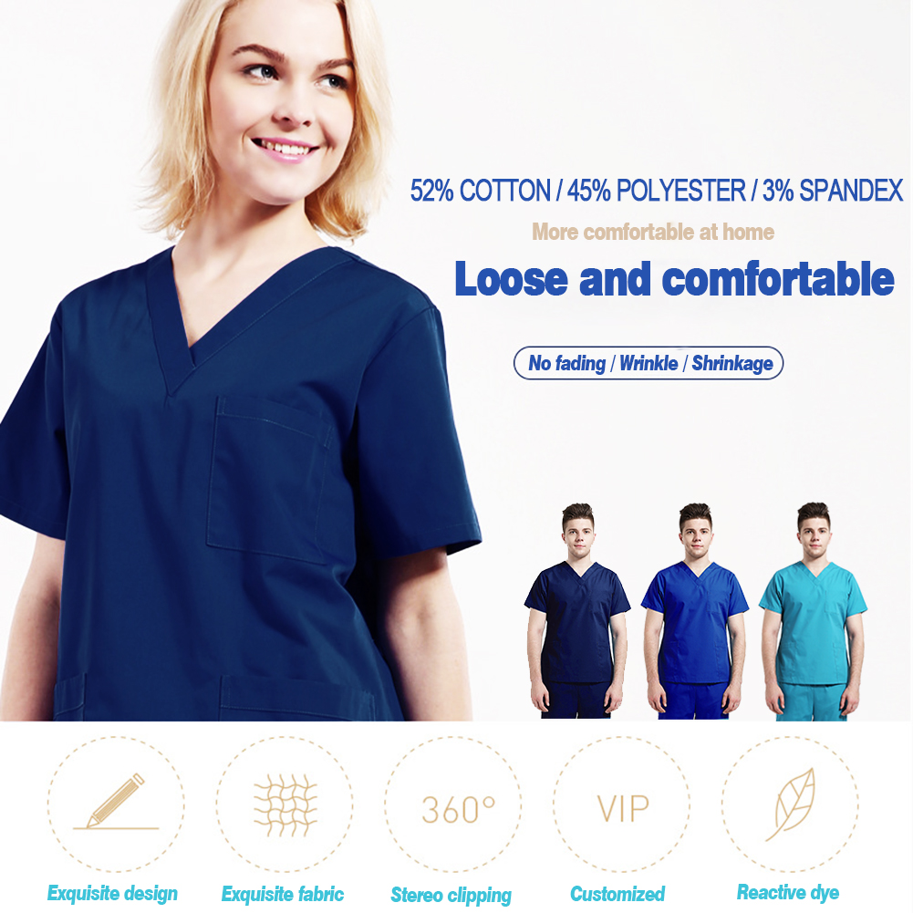 Lab Working Uniform Set Short Sleeve Tops with Pocket +Pants Nursing Uniforms Summer Casual Breathable Simple Solid Workwear for Male
