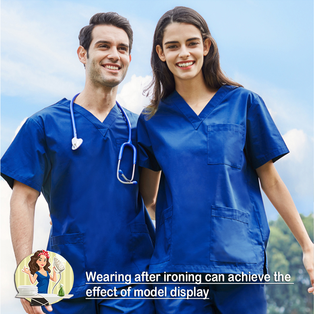 ADAMAS-BETA Lab Working Uniform Set Womens Short Sleeve Tops with Pock