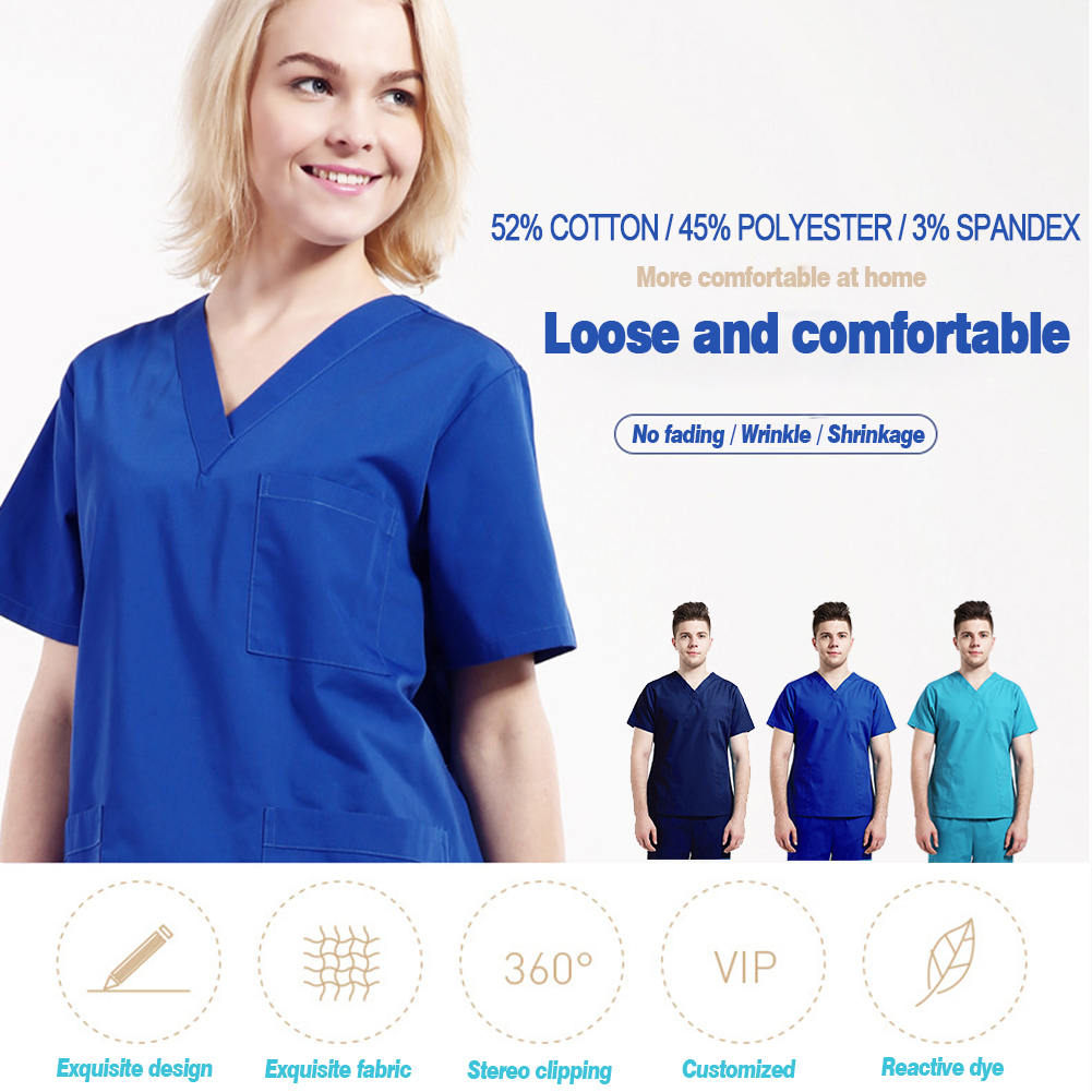 ADAMAS-BETA Lab Working Uniform Set Womens Short Sleeve Tops with Pock