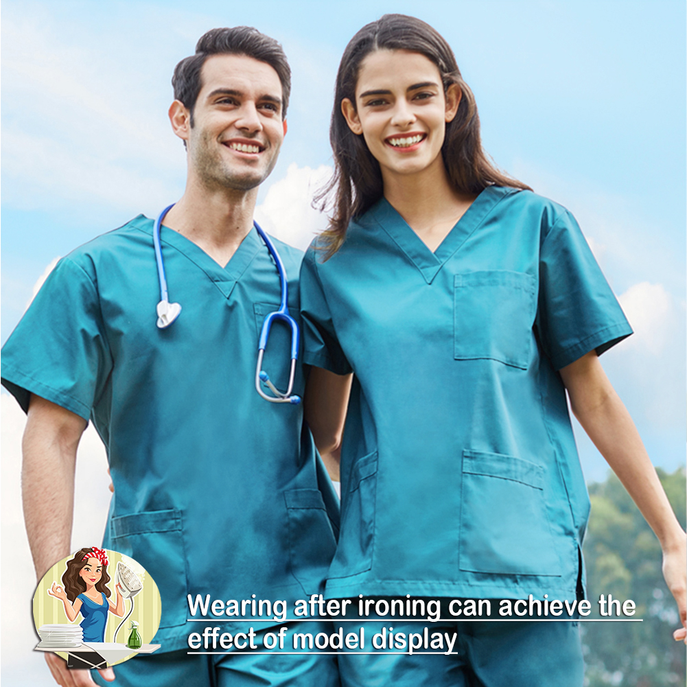 ADAMAS-BETA Lab Working Uniform Set Womens Short Sleeve Tops with Pock