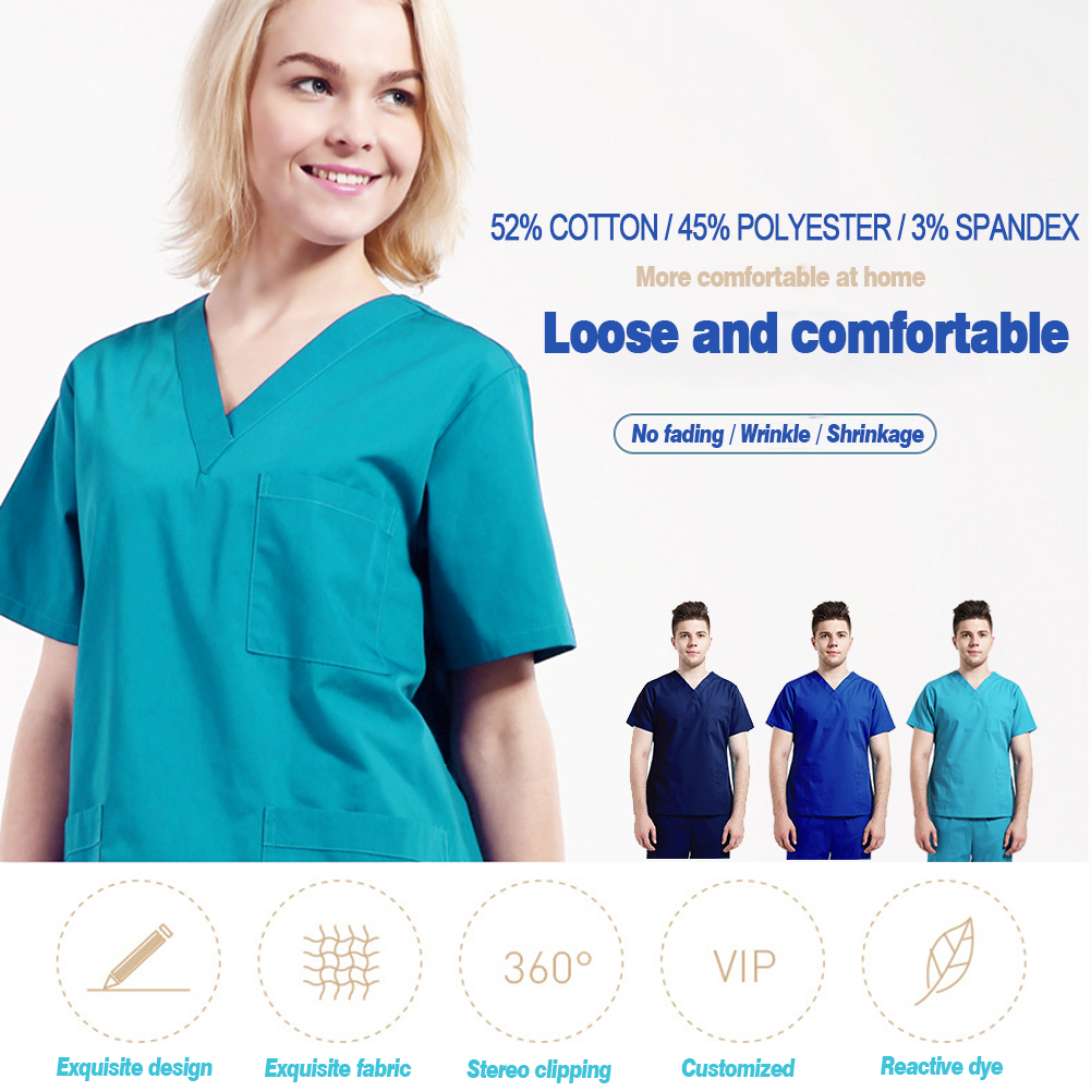 ADAMAS-BETA Lab Working Uniform Set Womens Short Sleeve Tops with Pock