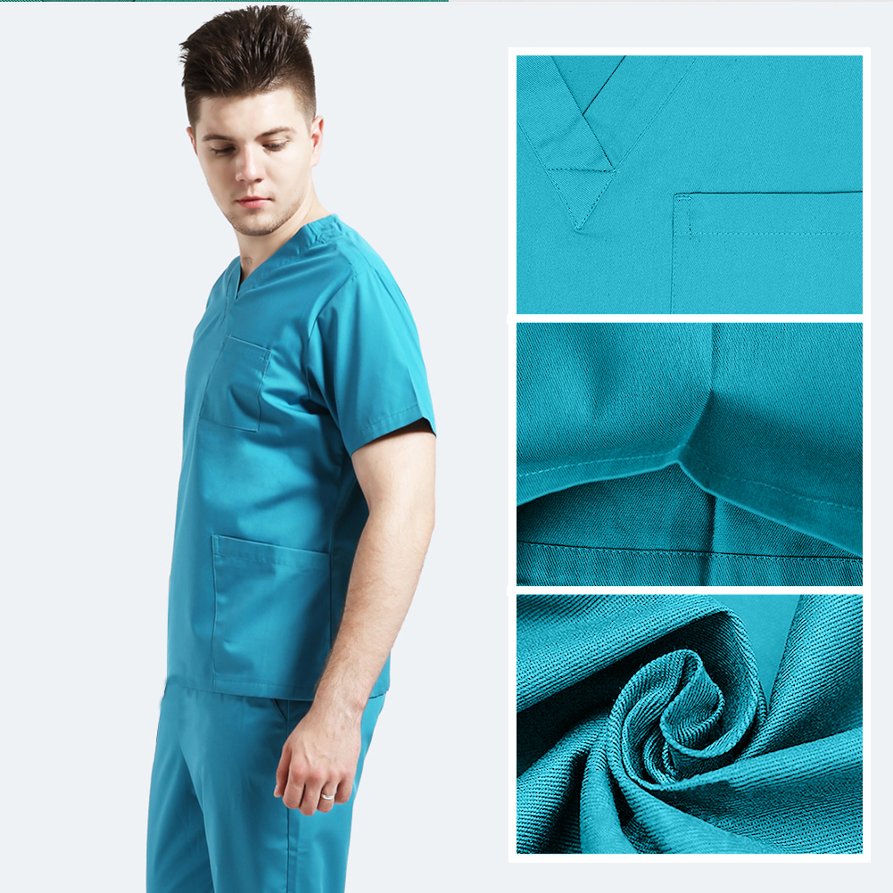 Lab Working Uniform Set Short Sleeve Tops with Pocket +Pants Nursing Uniforms Summer Casual Breathable Simple Solid Workwear for Male
