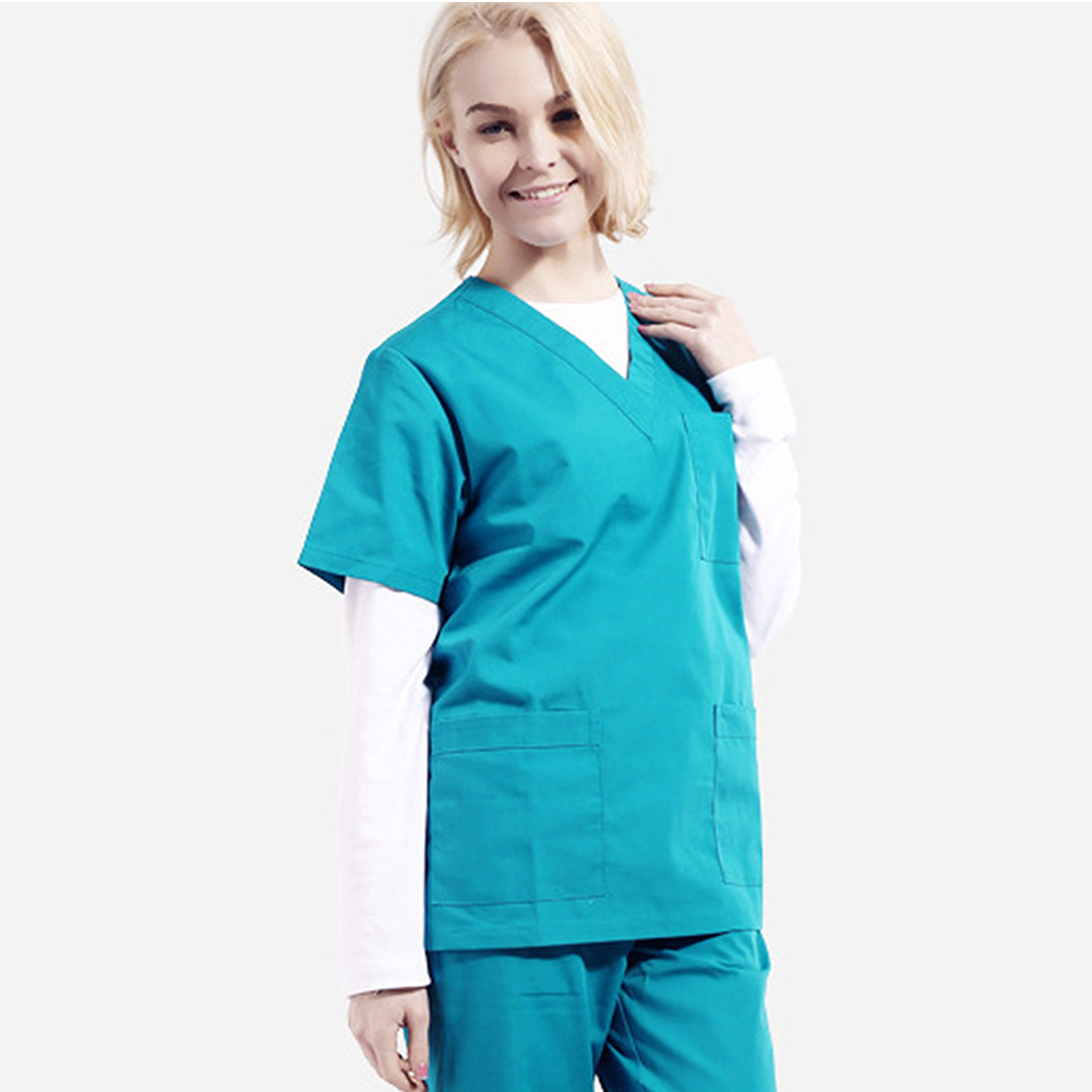 ADAMAS-BETA Lab Working Uniform Set Womens Short Sleeve Tops with Pock