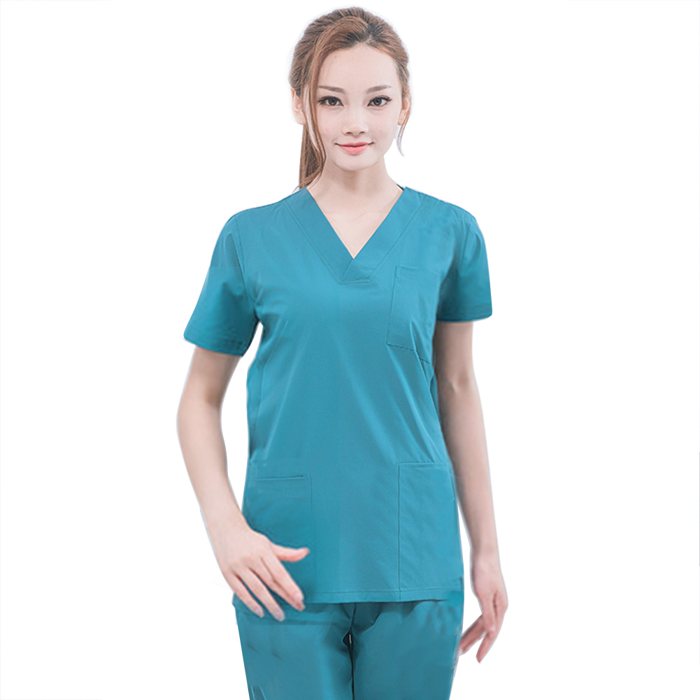 ADAMAS-BETA Lab Working Uniform Set Womens Short Sleeve Tops with Pock