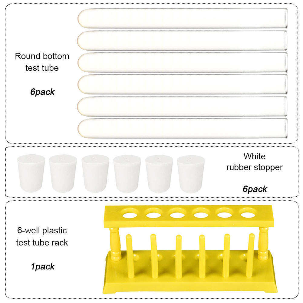 ADAMAS BEST 20*150mm Glass Test Tubes with Rubber Stopper+6 Well Plastic Test Tube Rack Laboratory Plastic Tube Holders Standers Set 13pcs