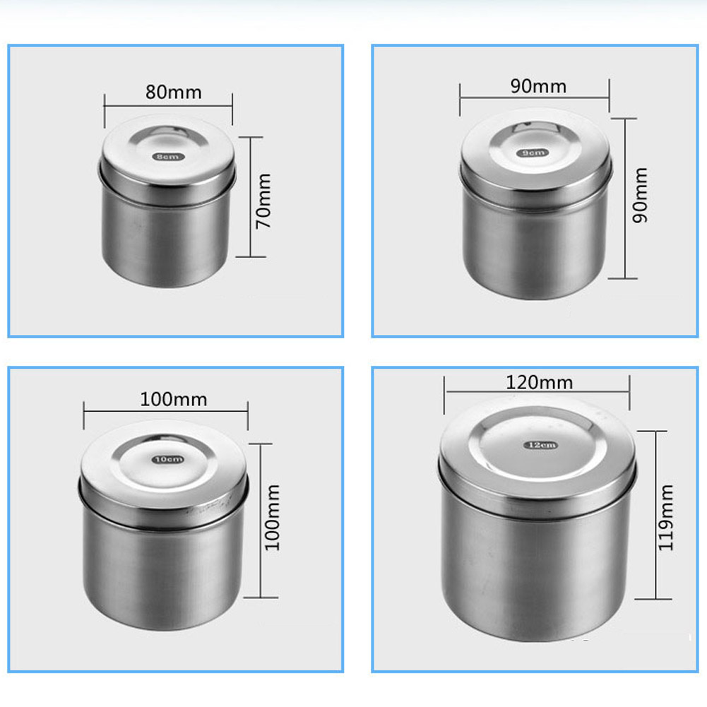 ADAMAS-BETA Stainless Steel Box for Medical Cotton Balls Tank Thicken Wall, Iodine Resistant 8-12cm Lab Disinfection Cotton Jar with Cover