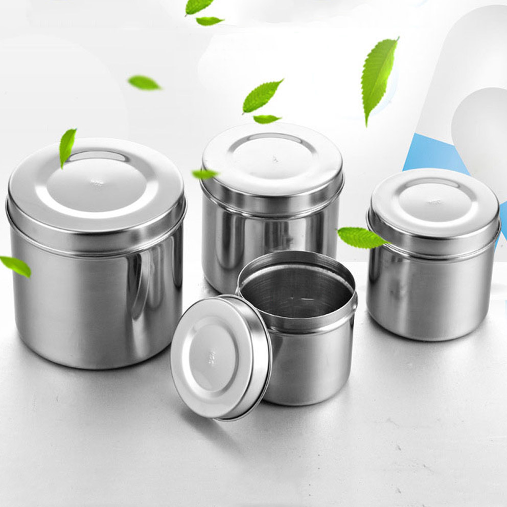 ADAMAS-BETA Stainless Steel Box for Medical Cotton Balls Tank Thicken Wall, Iodine Resistant 8-12cm Lab Disinfection Cotton Jar with Cover