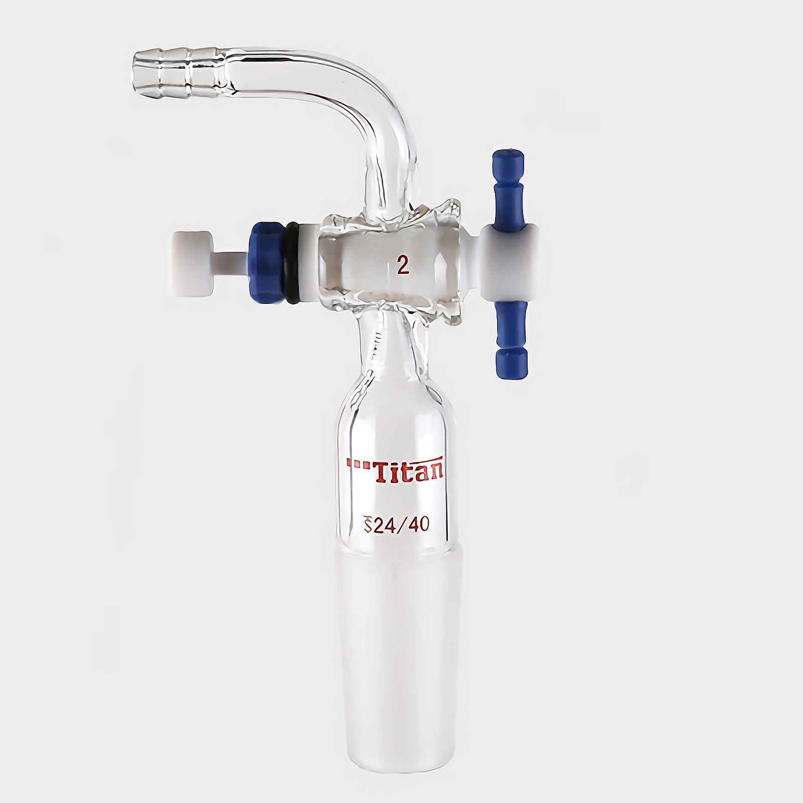 ADAMAS-BETA Lab Joints High Borosilicate Glass Vacuum Flow Control Adapter 2mm PTFE Stopcock Grinding Mouth Inner Joint 90 Degree Bent with Nozzle