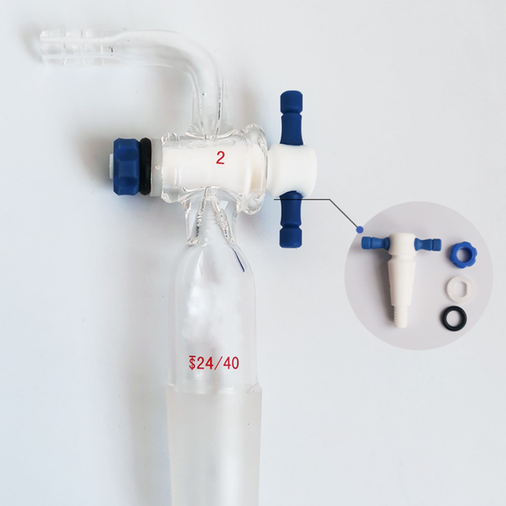 ADAMAS-BETA Lab Joints High Borosilicate Glass Vacuum Flow Control Adapter 2mm PTFE Stopcock Grinding Mouth Inner Joint 90 Degree Bent with Nozzle