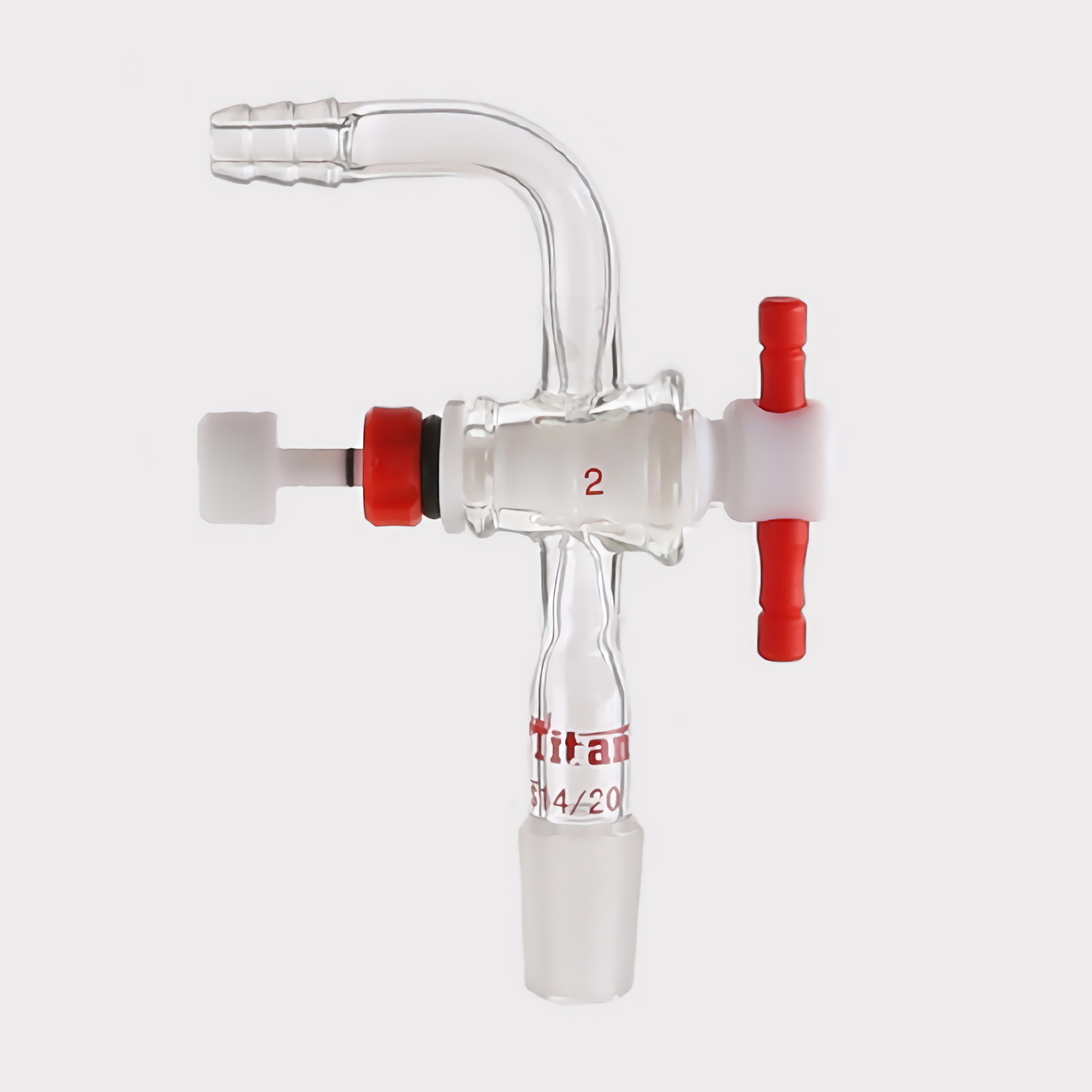 ADAMAS-BETA Lab Joints High Borosilicate Glass Vacuum Flow Control Adapter 2mm PTFE Stopcock Grinding Mouth Inner Joint 90 Degree Bent with Nozzle