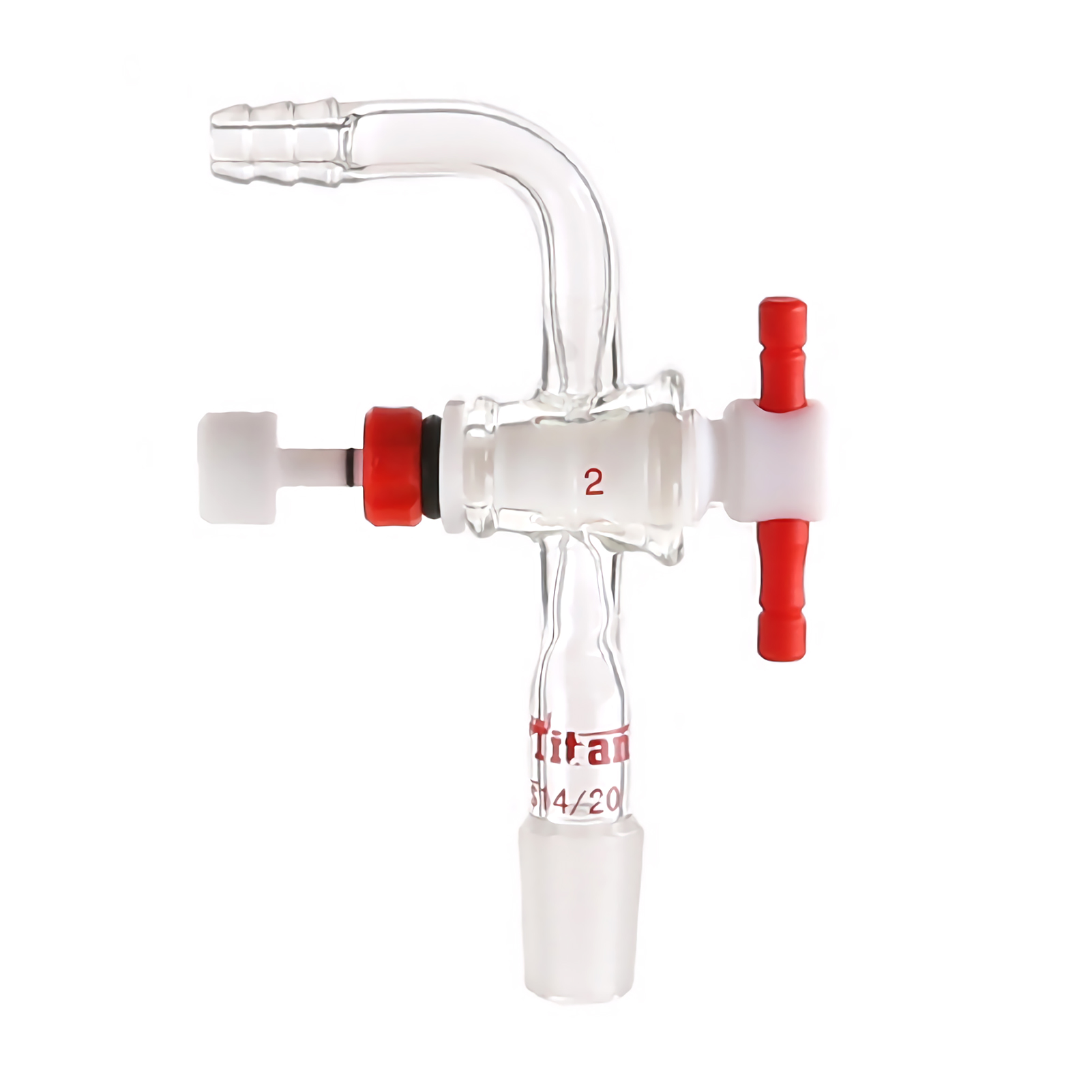 ADAMAS-BETA Lab Joints High Borosilicate Glass Vacuum Flow Control Adapter 2mm PTFE Stopcock Grinding Mouth Inner Joint 90 Degree Bent with Nozzle