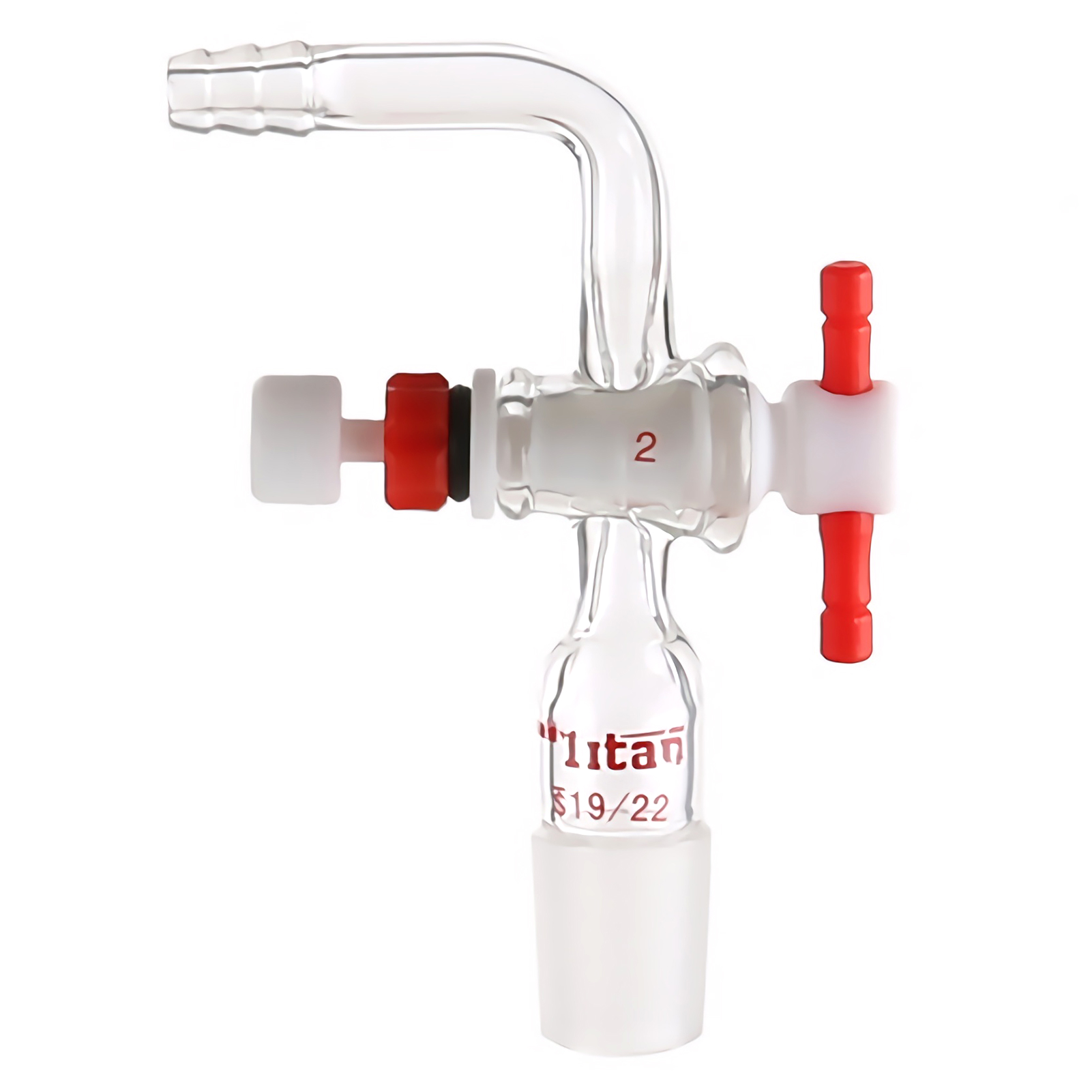 ADAMAS-BETA Lab Joints High Borosilicate Glass Vacuum Flow Control Adapter 2mm PTFE Stopcock Grinding Mouth Inner Joint 90 Degree Bent with Nozzle