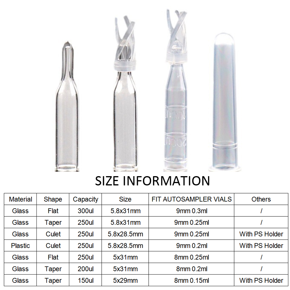 ADAMAS-BETA Lab Chromatographic Injection Bottle Intubation Glass with Plastic Holder 150-300ul Scaless Liquid Phase AUTOSAMPLER VIALS Micro-Insert Tube 100pcs/Pack