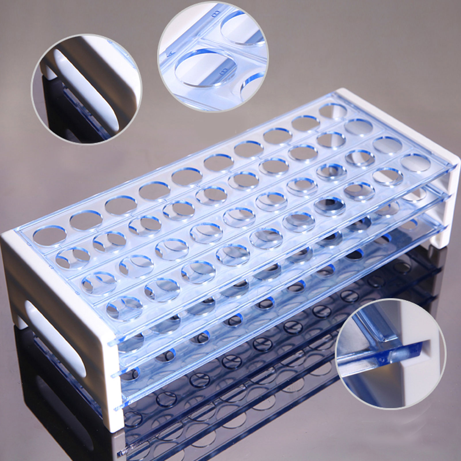 ADAMAS BETA Lab PS Test Tube Rack 40/50 Well 13-18mm Plastic Detachable Multi-Purpose Laboratory Centrifuge Tube Storage/Drying Holder