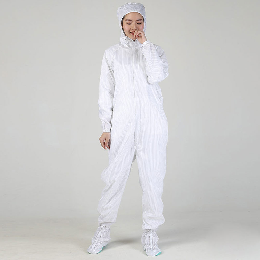 ADAMAS BETA Lab Hooded Cleaning Clothing One-piece Coverall Suits Dustproof Long Sleeve Protective White Stripe Laboratory Antistatic Wear