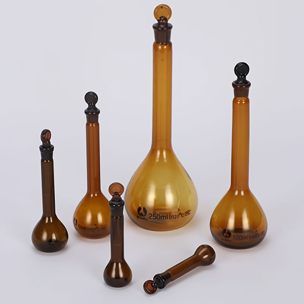 ADAMAS BETA Volumetric Flask with Stopper Amber 5-2000ml Lab Glassware Laboratory Long Neck Reagent Storage Bottle Glass Plug
