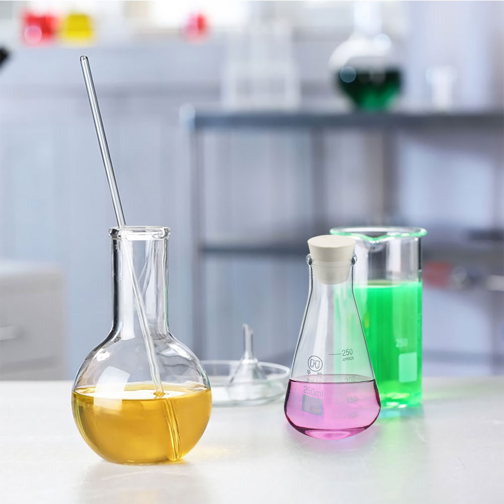 ADAMAS BETA Lab Glass Triangular Flasks Set with Rubber Cork 250ml+150ml+50ml Conical Flask Wide Mouth Graduated Bottle Covered Stoppers