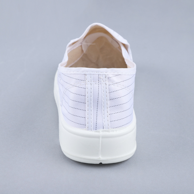 ADAMAS BETA Laboratory Anti-static Canvas Shoes White Stripe Full Top Elastic Mouth PU/PVC Flat Sole Dust-free Cleaning Shoes Size 35-46