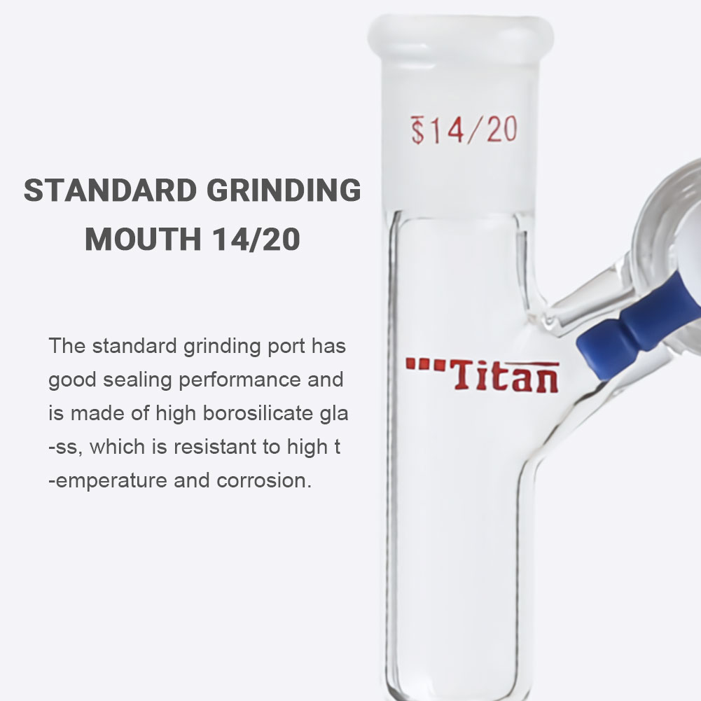 ADAMAS-BETA High Borosilicate Glass Connector 45 Degree Teflon Stopcocks Pipe Lab Joint with PTFE Gate Grinding Mouth 14/20 24/40 