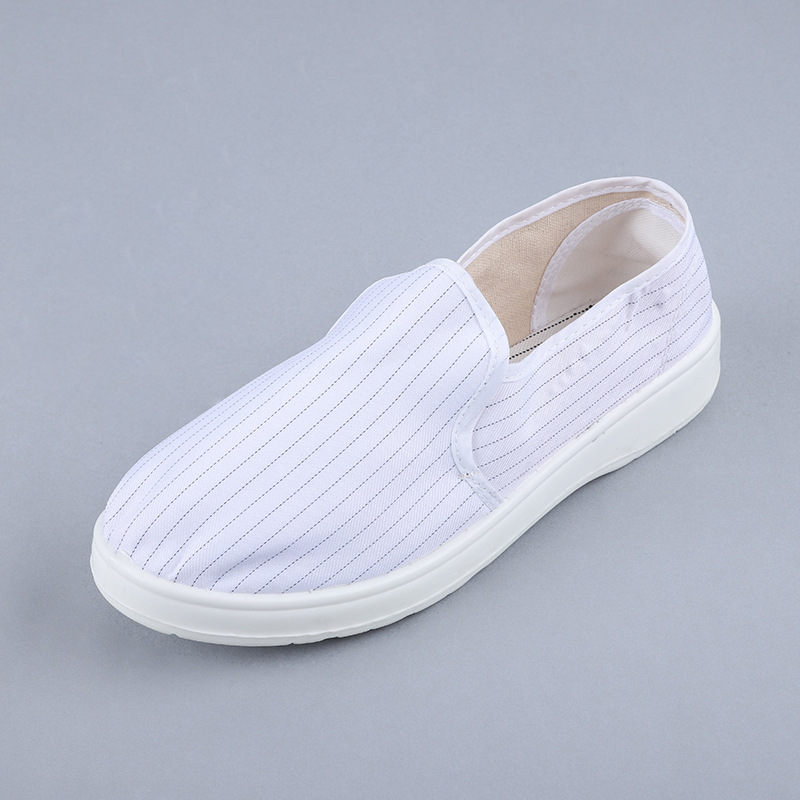 ADAMAS BETA Laboratory Anti-static Canvas Shoes White Stripe Full Top Elastic Mouth PU/PVC Flat Sole Dust-free Cleaning Shoes Size 35-46