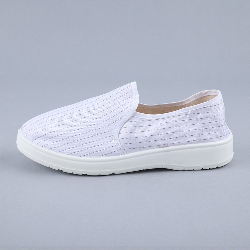 ADAMAS BETA Laboratory Anti-static Canvas Shoes White Stripe Full Top Elastic Mouth PU/PVC Flat Sole Dust-free Cleaning Shoes Size 35-46