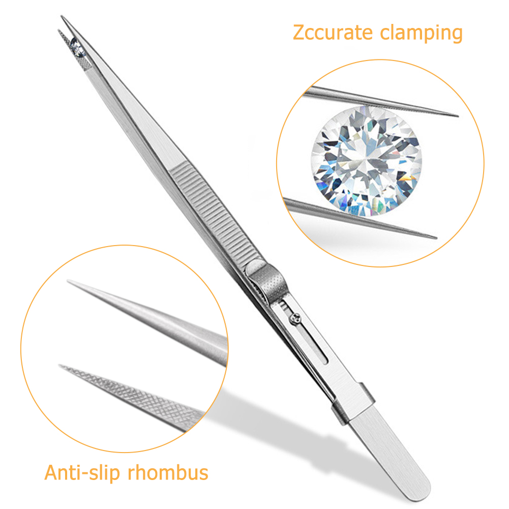 ADAMAS BETA 2pcs Stainless Steel Tweezers 16cm Pointed Headed Bend Tips Forceps Pliers Laboratory Clamping Tools Antiskid Lockable Long Clip